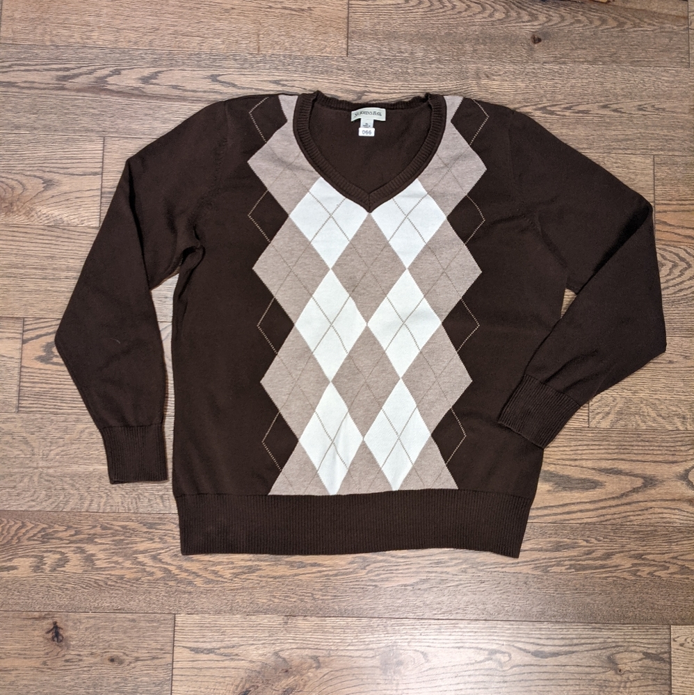 St. John's Bay Brown Argyle V-Neck Sweater XL